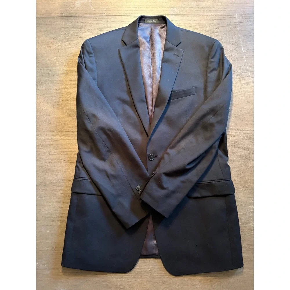 Calvin Klein Mens 100% Wool 2-Button Suit Jacket Blazer Black 40L RN 90736